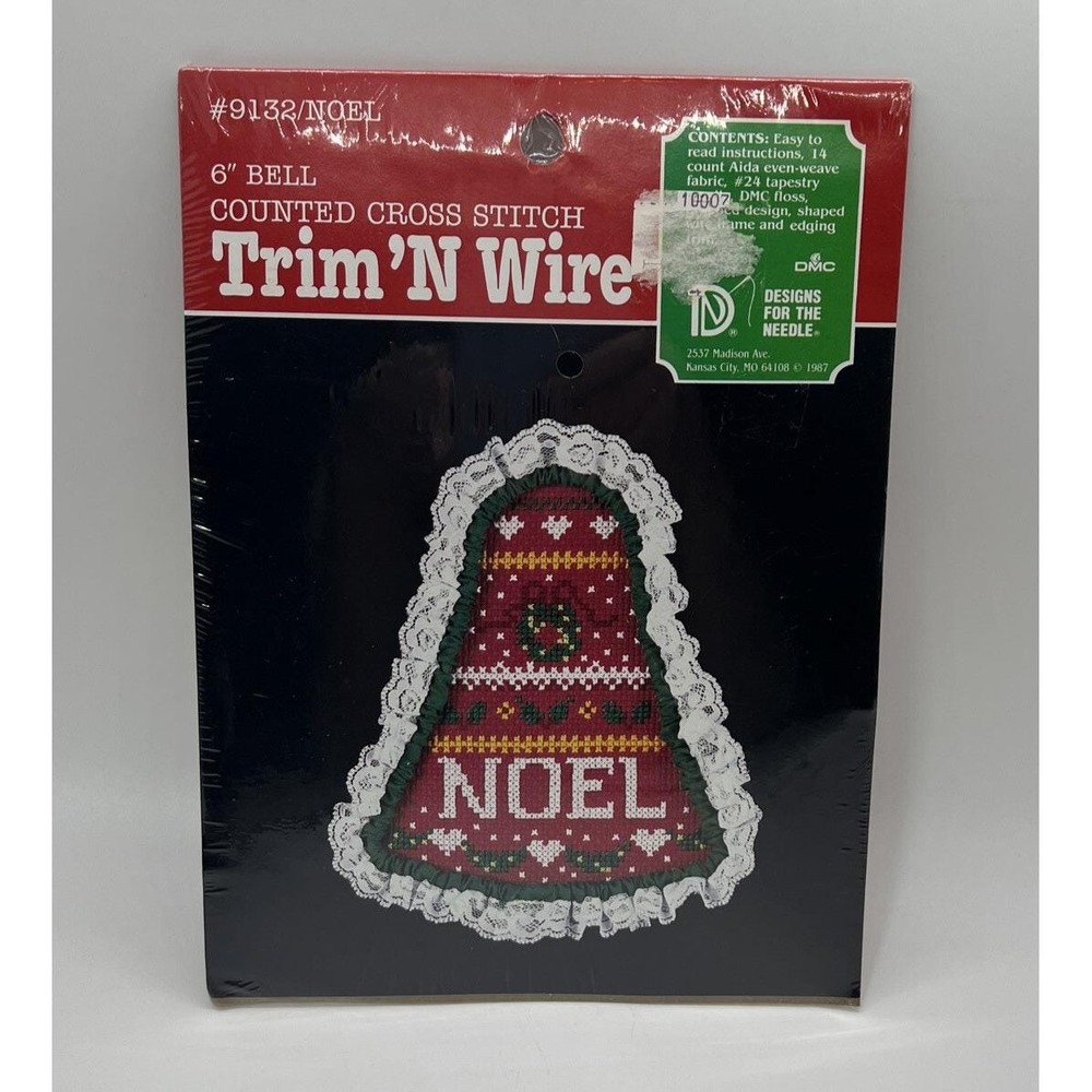 Vtg Cross Stitch‎ Kit Trim 'N Wire 6" Bell Noel Christmas Lace #9132 Sealed